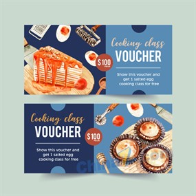 水彩绘甜点代金券矢量图